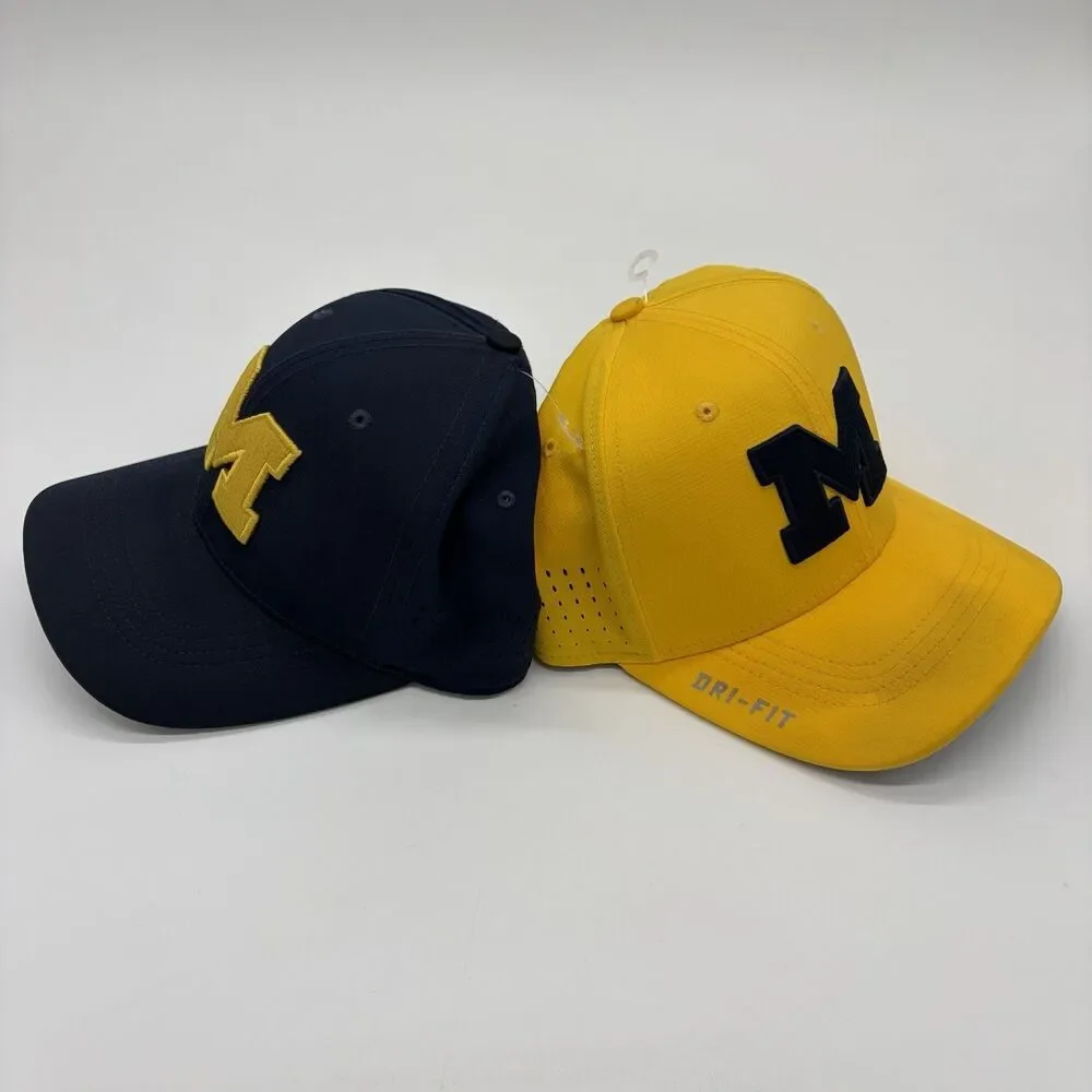 Nike Jordan Michigan Wolverines Dri-FIT Hats Lot of 2 Navy Maize Block M